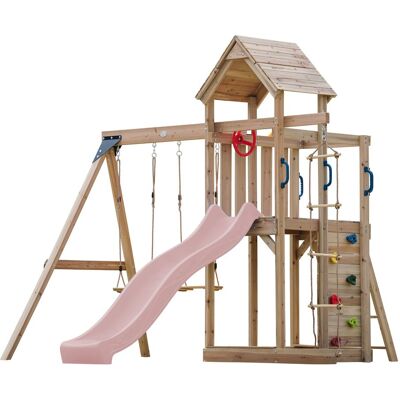 Axi Moos Aire De Jeux En Bois Avec 2 Balançoires, Toboggan Rose Pastel, Echelle En Corde / Aire De Jeux Extérieur Avec Balançoires/ Bac À Sable/mur D'Escalade Portique Balançoire/jeux En Bois Extérie - Publicité Axi Moos Aire De Jeux En Bois Avec 2 Balançoires, Toboggan Rose Pastel, Echelle En Corde / Aire De Jeux Extérieur Avec Balançoires/ Bac À Sable/mur D'Escalade Portique Balançoire/jeux En Bois Extérie - Publicité