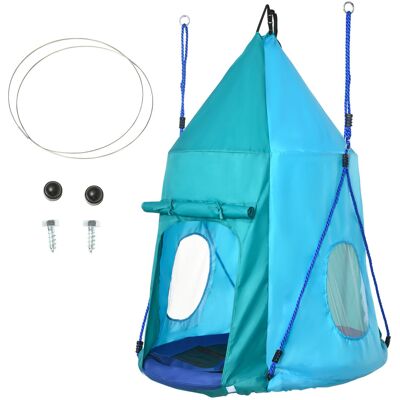 OEM Balançoire Nid D'Oiseau Avec Tente Amovible Ø 100 Cm, Charge Max 150 Kg, Corde Réglable 120-180 Cm, Bleu - Publicité OEM Balançoire Nid D'Oiseau Avec Tente Amovible Ø 100 Cm, Charge Max 150 Kg, Corde Réglable 120-180 Cm, Bleu - Publicité