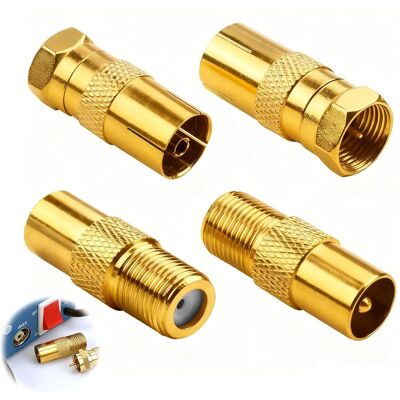 OEM 4 Adaptateur Antenne Tv, Connecteur Coaxial F, Laiton Plaqué Or, Impédance 75 Ohms, Pour Tv Sat Appareils Numériques - Publicité OEM 4 Adaptateur Antenne Tv, Connecteur Coaxial F, Laiton Plaqué Or, Impédance 75 Ohms, Pour Tv Sat Appareils Numériques - Publicité