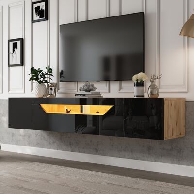 OEM Console Tv Flottante Deux Coloris Éclairage Led Adapté 75 Pouces - Publicité OEM Console Tv Flottante Deux Coloris Éclairage Led Adapté 75 Pouces - Publicité