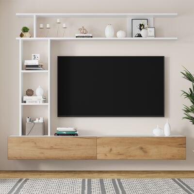 OEM Ensemble Meuble Tv Mural, 1803522,5 Cm, Convient Aux Téléviseurs De 80 Pouces Et Moins, Blanc, Couleur Grain De Bois. Publicité OEM Ensemble Meuble Tv Mural, 1803522,5 Cm, Convient Aux Téléviseurs De 80 Pouces Et Moins, Blanc, Couleur Grain De Bois. Publicité
