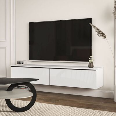 OEM Meuble Tv Suspendu Avec Placard, Pour Téléviseurs Jusqu'à 70 Pouces, Effet Brillant, Blanc - Publicité OEM Meuble Tv Suspendu Avec Placard, Pour Téléviseurs Jusqu'à 70 Pouces, Effet Brillant, Blanc - Publicité
