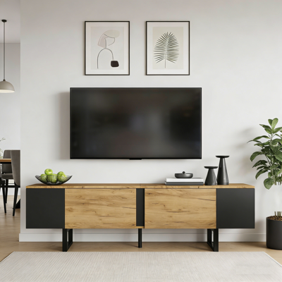 WEYTOLL Meuble Tv De 180 × 40 × 55 Cm, Meuble Tv Bas, Comprenant Deux Tiroirs Et Des Espaces De Rangement Ouverts De Chaque Côté, Adapté Aux Téléviseurs De 75 Pouces Et Moins - Publicité WEYTOLL Meuble Tv De 180 × 40 × 55 Cm, Meuble Tv Bas, Comprenant Deux Tiroirs Et Des Espaces De Rangement Ouverts De Chaque Côté, Adapté Aux Téléviseurs De 75 Pouces Et Moins - Publicité