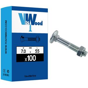 Boulon Viswood Tête ronde collet caré - az 4.8 - Ø7 x 55 mm - Boite de 100 - 5017055 - Publicité Boulon Viswood Tête ronde collet caré - az 4.8 - Ø7 x 55 mm - Boite de 100 - 5017055 - Publicité