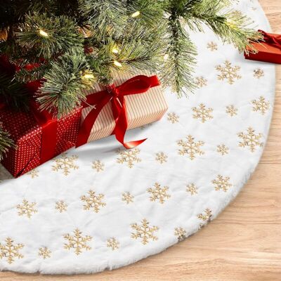 Melissa 48 Inches/122cm Jupe De Sapin De Noël Pour Arbre De Noël Décorations De Fête De Vacances Blanc En Peluche Doré Sequin Flocon De Neige - Publicité Melissa 48 Inches/122cm Jupe De Sapin De Noël Pour Arbre De Noël Décorations De Fête De Vacances Blanc En Peluche Doré Sequin Flocon De Neige - Publicité