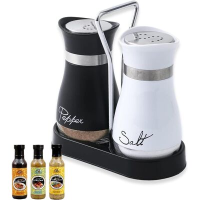 GRASSLIN 1 Ensemble Salière Et Poivrière, 120ml, Verre Et Acier Inoxydable, Design Noir Et Blanc, Pour Cuisine Et Restaurant - Publicité GRASSLIN 1 Ensemble Salière Et Poivrière, 120ml, Verre Et Acier Inoxydable, Design Noir Et Blanc, Pour Cuisine Et Restaurant - Publicité