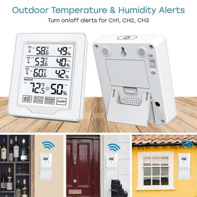 FLAMMKRAFT Thermomètre Et Hygromètre Intérieur/extérieur, Portée De 150 M, Avec 3 Capteurs Déportés Et Dos Blanc. Publicité FLAMMKRAFT Thermomètre Et Hygromètre Intérieur/extérieur, Portée De 150 M, Avec 3 Capteurs Déportés Et Dos Blanc. Publicité