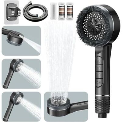 Scotch Pommeau De Douche Haute Pression, Pommeau De Douche Anticalcaire, Avec Flexible De Douche De 1,5 M Et Support De Douche, 4 Modes De Jet - Gris - Publicité Scotch Pommeau De Douche Haute Pression, Pommeau De Douche Anticalcaire, Avec Flexible De Douche De 1,5 M Et Support De Douche, 4 Modes De Jet - Gris - Publicité