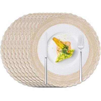 URSUS Lot De 8 Sets De Table Ronds, Lavables, De Style Bohème, Résistants À La Chaleur, 38 Cm (beige, Bordure Florale) - Publicité URSUS Lot De 8 Sets De Table Ronds, Lavables, De Style Bohème, Résistants À La Chaleur, 38 Cm (beige, Bordure Florale) - Publicité