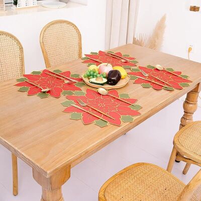 Melissa Lot De 4 Sets De Table Poinsettia De Noël Lot De 4 Napperons De Fleurs De Poinsettia Rouges Et Verts Sets De Table Ronds De Noël Napperon Pour Cuisine Table À Manger Maison Décoration De Vacances - Publicité Melissa Lot De 4 Sets De Table Poinsettia De Noël Lot De 4 Napperons De Fleurs De Poinsettia Rouges Et Verts Sets De Table Ronds De Noël Napperon Pour Cuisine Table À Manger Maison Décoration De Vacances - Publicité