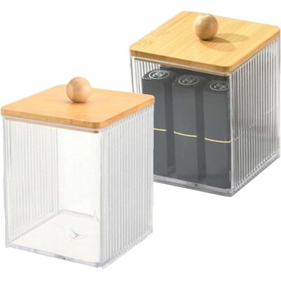 GRASSLIN Lot De 2 Boîtes De Rangement, Acrylique Transparent, Couvercle Bambou, Organisateur Coton-tige, Salle De Bain - Publicité GRASSLIN Lot De 2 Boîtes De Rangement, Acrylique Transparent, Couvercle Bambou, Organisateur Coton-tige, Salle De Bain - Publicité