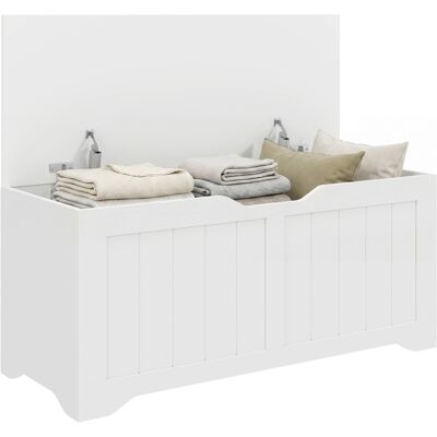 Coffre De Rangement - Homcom - 2 Charnières De Sécurité Et Design Sans Poignée - Bois - 100x40x45cm - Blanc - Publicité Coffre De Rangement - Homcom - 2 Charnières De Sécurité Et Design Sans Poignée - Bois - 100x40x45cm - Blanc - Publicité