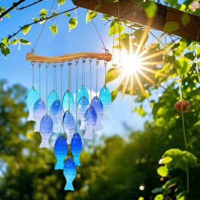 OEM Gong À Vent En Verre Et Bois De Poisson Bleu Fait À La Main (23 Pouces) – Décoration De Style Marin Nautique, Sons Doux Pour Le Jardin, Le Balcon Et La Terrasse - Publicité OEM Gong À Vent En Verre Et Bois De Poisson Bleu Fait À La Main (23 Pouces) – Décoration De Style Marin Nautique, Sons Doux Pour Le Jardin, Le Balcon Et La Terrasse - Publicité