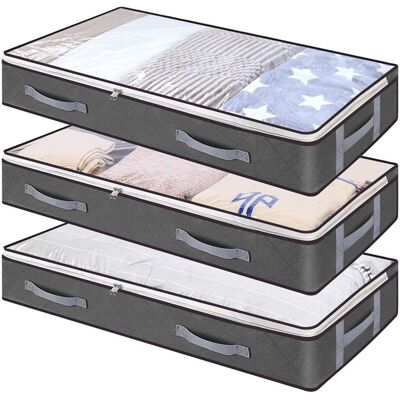 OEM 3 Sacs Pliables Avec Poignées, Pour Vêtements Et Couvertures, En Non-tissé, Gris - Publicité OEM 3 Sacs Pliables Avec Poignées, Pour Vêtements Et Couvertures, En Non-tissé, Gris - Publicité