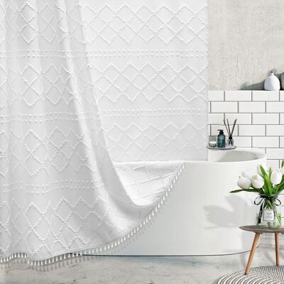 Generic Rideau De Douche Bohème Blanc En Tissu À Pompons,180180cm. Rideau De Douche Texturé Moderne, Minimalisme Champêtre, Rideau En Tissu Imperméable - Publicité Generic Rideau De Douche Bohème Blanc En Tissu À Pompons,180180cm. Rideau De Douche Texturé Moderne, Minimalisme Champêtre, Rideau En Tissu Imperméable - Publicité