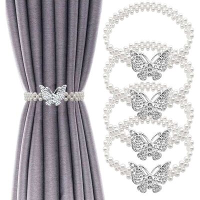 Cellfast 4 Pièces Embrasses De Rideaux Élastiques, Avec Ornement Papillon Et Perles, Pour La Maison, Le Salon, Le Bureau - Publicité Cellfast 4 Pièces Embrasses De Rideaux Élastiques, Avec Ornement Papillon Et Perles, Pour La Maison, Le Salon, Le Bureau - Publicité