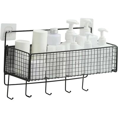 GRASSLIN 1 Panier De Rangement Mural En Fer, Design Rustique Sans Perçage Avec Crochets Pour Salle De Bain Et Cuisine - Publicité GRASSLIN 1 Panier De Rangement Mural En Fer, Design Rustique Sans Perçage Avec Crochets Pour Salle De Bain Et Cuisine - Publicité