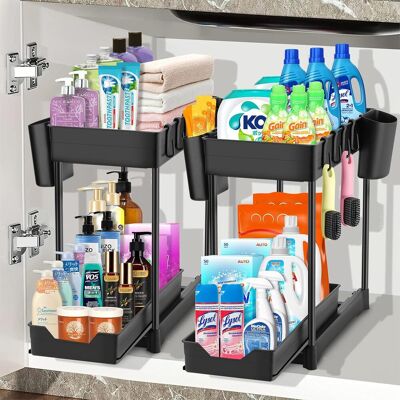 GRASSLIN 2pcs Rangement Sous Évier, Étagère Coulissante 2 Niveaux, Organisateur Cuisine Salle De Bain, Abs Et Fer Forgé Noir - Publicité GRASSLIN 2pcs Rangement Sous Évier, Étagère Coulissante 2 Niveaux, Organisateur Cuisine Salle De Bain, Abs Et Fer Forgé Noir - Publicité