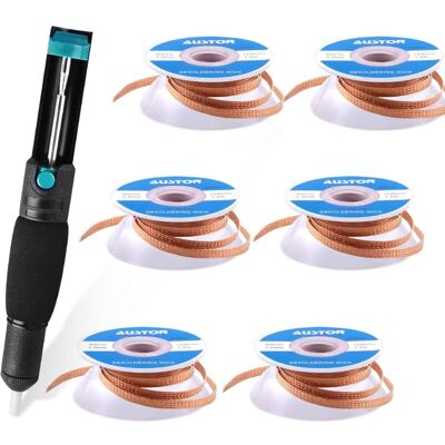 ACKERMAN Lot De 7 Pièces Pompe À Dessouder Et Tresse À Dessouder Pour Enlever La Soudure - Publicité ACKERMAN Lot De 7 Pièces Pompe À Dessouder Et Tresse À Dessouder Pour Enlever La Soudure - Publicité