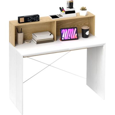 Generic Bureau 110 X 50 X 102,6 Cm Avec 2 Compartiments Ouverts Et Une Étagère, Blanc Et Bois Naturel - Publicité Generic Bureau 110 X 50 X 102,6 Cm Avec 2 Compartiments Ouverts Et Une Étagère, Blanc Et Bois Naturel - Publicité