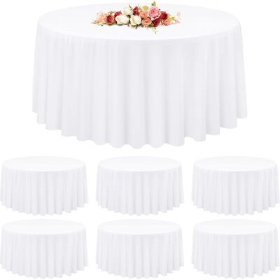 GRASSLIN Lot De 6 Nappes Rondes Polyester Blanc 305cm Sans Couture Pour Mariage Fête Buffet Décoration Table - Publicité GRASSLIN Lot De 6 Nappes Rondes Polyester Blanc 305cm Sans Couture Pour Mariage Fête Buffet Décoration Table - Publicité