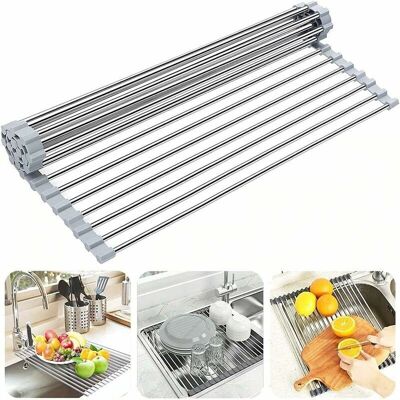 BRINSEA Séchoir À Vaisselle Roll-up, 100% Sans Bpa Pliable Évier Égouttoirs Idéal Pour Les Fruits, Légumes, Assiette, Silicone Recouvert D'Acier Inoxydable 43x33cm, Gris, Ensoleillé - Publicité BRINSEA Séchoir À Vaisselle Roll-up, 100% Sans Bpa Pliable Évier Égouttoirs Idéal Pour Les Fruits, Légumes, Assiette, Silicone Recouvert D'Acier Inoxydable 43x33cm, Gris, Ensoleillé - Publicité