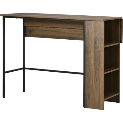 HEAT Table De Bar Centrale Avec Panneau Latéral Rabattable Et 3 Étagères, 120 X 76 X 91,4 Cm, Marron - Publicité HEAT Table De Bar Centrale Avec Panneau Latéral Rabattable Et 3 Étagères, 120 X 76 X 91,4 Cm, Marron - Publicité