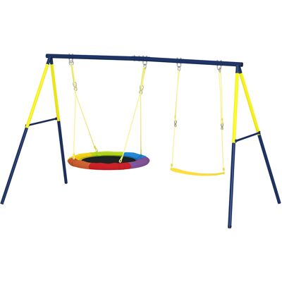 HEAT Balançoire Pour Enfants Avec Deux Balançoires, Cordes Réglables, Structure En Acier, Pour Les Enfants De 3 À 8 Ans, Multicolore - Publicité HEAT Balançoire Pour Enfants Avec Deux Balançoires, Cordes Réglables, Structure En Acier, Pour Les Enfants De 3 À 8 Ans, Multicolore - Publicité
