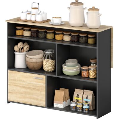 HEAT Table De Bar Extensible Avec Plateau Rabattable, Table De Cuisine Haute, 1 Placard Et 4 Compartiments Ouverts, 116 X 79,6 X 90,5 Cm, Noire - Publicité HEAT Table De Bar Extensible Avec Plateau Rabattable, Table De Cuisine Haute, 1 Placard Et 4 Compartiments Ouverts, 116 X 79,6 X 90,5 Cm, Noire - Publicité