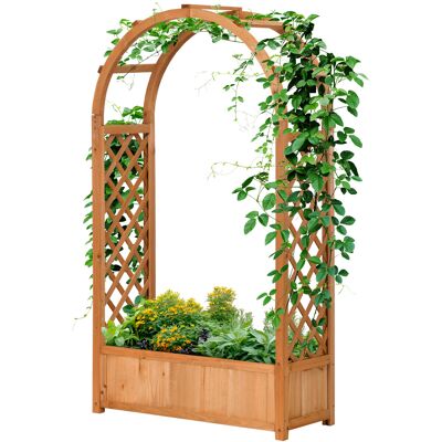 HEAT Jardinière D'Extérieur À Fond Creux En Sapin Brun Avec Arche Décorative Et Treillis Pour Plantes Grimpantes, 83 X 36 X 152 Cm - Publicité HEAT Jardinière D'Extérieur À Fond Creux En Sapin Brun Avec Arche Décorative Et Treillis Pour Plantes Grimpantes, 83 X 36 X 152 Cm - Publicité