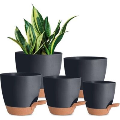 SANS MARQUE 5 Pièces Pots De Fleurs En Plastique, Jardinières Auto-arrosantes Avec Trou De Drainage, 7/6,5/6/5,5/5 Pouces, Noir - Publicité SANS MARQUE 5 Pièces Pots De Fleurs En Plastique, Jardinières Auto-arrosantes Avec Trou De Drainage, 7/6,5/6/5,5/5 Pouces, Noir - Publicité
