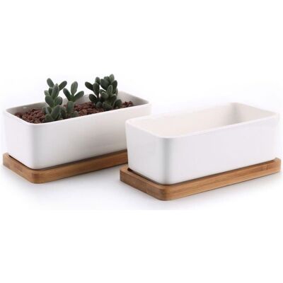 Melissa 17cm Pot De Succulent En Céramique Avec Plateau En Bambou Blanc Lot De 2, Cactus Plante Planteur Cache Pot Jardinière Contenant Cadeau Pour Anniversaire Mariage - Publicité Melissa 17cm Pot De Succulent En Céramique Avec Plateau En Bambou Blanc Lot De 2, Cactus Plante Planteur Cache Pot Jardinière Contenant Cadeau Pour Anniversaire Mariage - Publicité