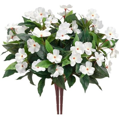 ACKERMAN Bouquet D'Impatiens Artificiels À 7 Tiges Pour Terrasse, Pelouse, Jardin, Décoration De Mariage, Accessoires De Photographie (2 Pièces) Blanc - Publicité ACKERMAN Bouquet D'Impatiens Artificiels À 7 Tiges Pour Terrasse, Pelouse, Jardin, Décoration De Mariage, Accessoires De Photographie (2 Pièces) Blanc - Publicité
