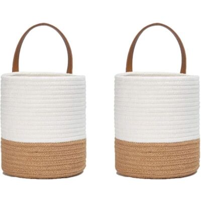 MOXIE 2 Paniers À Plantes Tissés En Corde De Coton, Ensemble De Panier Mural Tissé Suspendu, Corde De Coton Panier, Pour Pot De Fleurs Coton Stand Home Decor Blanc + Jute - Publicité MOXIE 2 Paniers À Plantes Tissés En Corde De Coton, Ensemble De Panier Mural Tissé Suspendu, Corde De Coton Panier, Pour Pot De Fleurs Coton Stand Home Decor Blanc + Jute - Publicité