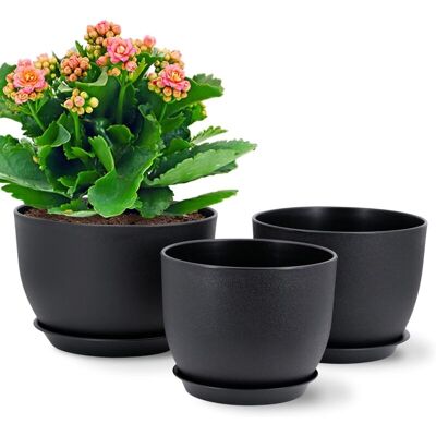 SANS MARQUE Lot De 3 Pots 18/16/14 Cm De Fleurs En Plastique Plantes, Jardinières Modernes Avec Trous De Drainage Et Soucoupe Détachable, Noir - Publicité SANS MARQUE Lot De 3 Pots 18/16/14 Cm De Fleurs En Plastique Plantes, Jardinières Modernes Avec Trous De Drainage Et Soucoupe Détachable, Noir - Publicité