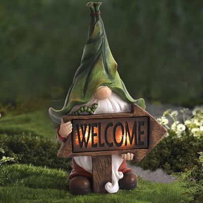 MOXIE Figurine De Jardin En Résine - Tomte De Noël À Longue Barbe Tenant Un Panneau De Bienvenue Avec Des Lumières Led Solaires, Décoration Extérieure Pour La Pelouse, Cadeau D'Ornement - Publicité MOXIE Figurine De Jardin En Résine - Tomte De Noël À Longue Barbe Tenant Un Panneau De Bienvenue Avec Des Lumières Led Solaires, Décoration Extérieure Pour La Pelouse, Cadeau D'Ornement - Publicité