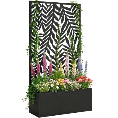 ARRIGONI Jardiniere Avec Treillis Et Motifs De Feuilles Tropicales 61 X 23 X 113 Cm Noir - Publicité ARRIGONI Jardiniere Avec Treillis Et Motifs De Feuilles Tropicales 61 X 23 X 113 Cm Noir - Publicité