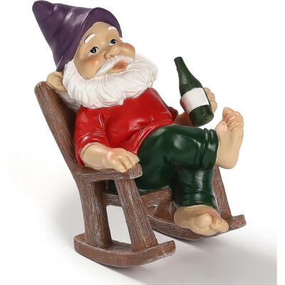 OLOEY Nain De Jardin Hausure Assis Sur Une Chaise À Bascule - Statue De Nain De Jardin Amusante Pour Décoration De Pelouse, Patio Ou Cour - Publicité OLOEY Nain De Jardin Hausure Assis Sur Une Chaise À Bascule - Statue De Nain De Jardin Amusante Pour Décoration De Pelouse, Patio Ou Cour - Publicité