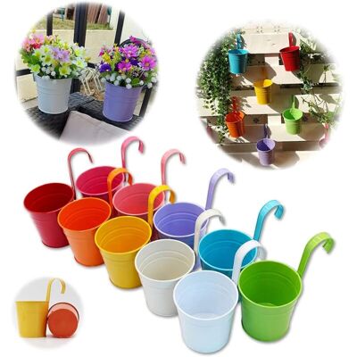 Melissa Ensemble De 10 Pots De Fleurs En Métal Vase Suspendu Panier À Planter Sans Trou De Drainage, Crochet Détachable, Clôture De Jardin Balcon Décoration - Publicité Melissa Ensemble De 10 Pots De Fleurs En Métal Vase Suspendu Panier À Planter Sans Trou De Drainage, Crochet Détachable, Clôture De Jardin Balcon Décoration - Publicité