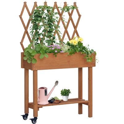 ARRIGONI Jardiniere Surelevee Avec Treillis Et Etagere Sur Roues Bois Massif Marron 79 X 29 X 130 Cm - Publicité ARRIGONI Jardiniere Surelevee Avec Treillis Et Etagere Sur Roues Bois Massif Marron 79 X 29 X 130 Cm - Publicité