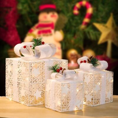 ACKERMAN Lot De 3 Boîtes Cadeaux Blanches,coffrets Cadeaux Éclairés,pelouse De Jardin,boîtes Décoratives En Fer Freestanding Avec Conception D'Étoile,idéal Pour Les Célébrations De Noël - Publicité ACKERMAN Lot De 3 Boîtes Cadeaux Blanches,coffrets Cadeaux Éclairés,pelouse De Jardin,boîtes Décoratives En Fer Freestanding Avec Conception D'Étoile,idéal Pour Les Célébrations De Noël - Publicité