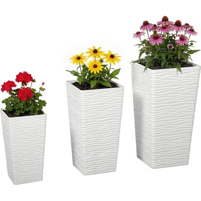 ARRIGONI Set De 3 Vases D'Exterieur Empilables Motif Ondule En Plastique 42/55/65 Cm Blanc - Publicité ARRIGONI Set De 3 Vases D'Exterieur Empilables Motif Ondule En Plastique 42/55/65 Cm Blanc - Publicité