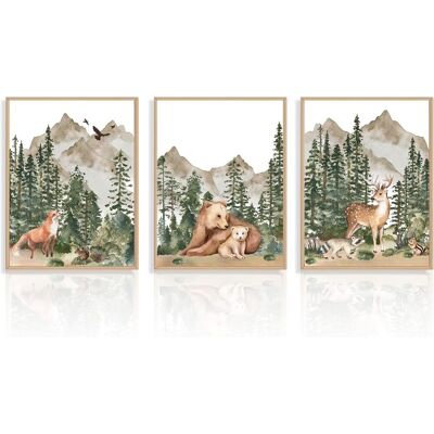 Ccykxalot De 3 Affiches D'Art Mural Sur Les Animaux, Impression De Cerfs, D'Ours Et De Renards,poster Aquarelle Animaux De La Forêt Pour 30x40 Cm Sans Cadre - Publicité Ccykxalot De 3 Affiches D'Art Mural Sur Les Animaux, Impression De Cerfs, D'Ours Et De Renards,poster Aquarelle Animaux De La Forêt Pour 30x40 Cm Sans Cadre - Publicité