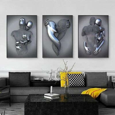 OEM Lot De 3 Affiches D'Art Moderne – Statue En Métal 3d Love Kiss, Décoration Murale – Sans Cadre (30 40 Cm) - Publicité OEM Lot De 3 Affiches D'Art Moderne – Statue En Métal 3d Love Kiss, Décoration Murale – Sans Cadre (30 40 Cm) - Publicité