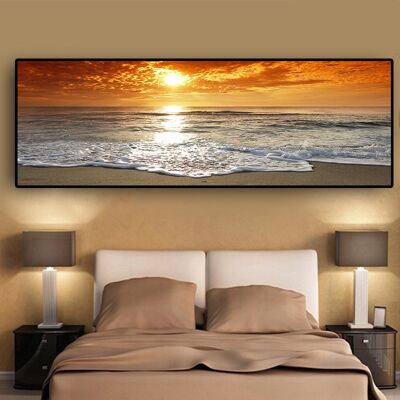 OEM Peinture Murale Sur Toile Hd À Cadre Unique Représentant Un Paysage De Coucher De Soleil Doré Sur La Plage - Publicité OEM Peinture Murale Sur Toile Hd À Cadre Unique Représentant Un Paysage De Coucher De Soleil Doré Sur La Plage - Publicité