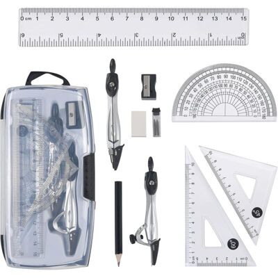 OEM Ensemble De Géométrie,10pcs Kit Géométrie,règle Protractor Compass Pencil Recharges Plomb Crayon - Publicité OEM Ensemble De Géométrie,10pcs Kit Géométrie,règle Protractor Compass Pencil Recharges Plomb Crayon - Publicité