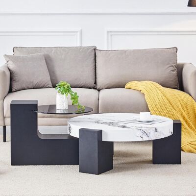 OEM Moderner Einfacher Runder Beistelltisch Mit Zwei Ebenen-transparente Graue Glasplatte Und Schwarze Mdf In L-form.weiße Marmor-optik Tischplatte.zerlegbares Design Für Eine Flexiblere Raumnutzung. Publicité OEM Moderner Einfacher Runder Beistelltisch Mit Zwei Ebenen-transparente Graue Glasplatte Und Schwarze Mdf In L-form.weiße Marmor-optik Tischplatte.zerlegbares Design Für Eine Flexiblere Raumnutzung. Publicité