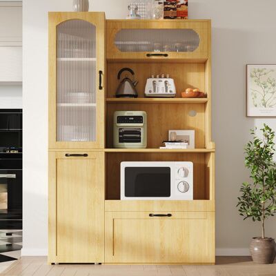 OEM Highboard Mit Verstellbaren Regalböden Und Schubladen, Küchenschrank Mit Ausziehbaren Regalböden Und Riffelglas , Ideal Für Esszimmer, Wohnzimmer Und Küche (natur) - Publicité OEM Highboard Mit Verstellbaren Regalböden Und Schubladen, Küchenschrank Mit Ausziehbaren Regalböden Und Riffelglas , Ideal Für Esszimmer, Wohnzimmer Und Küche (natur) - Publicité
