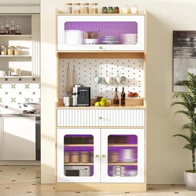 OEM Highboard Mit Verstellbaren Regalböden Und Schubladen, Küchenschrank Mit Led-beleuchtung Und Riffelglas , Ideal Für Esszimmer, Wohnzimmer Und Küche (natur) - Publicité OEM Highboard Mit Verstellbaren Regalböden Und Schubladen, Küchenschrank Mit Led-beleuchtung Und Riffelglas , Ideal Für Esszimmer, Wohnzimmer Und Küche (natur) - Publicité
