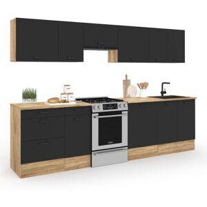 Idmarket - Cuisine complète casserolier 300 cm subtil avec plan de travail 9 éléments bois et noir - Publicité Idmarket - Cuisine complète casserolier 300 cm subtil avec plan de travail 9 éléments bois et noir - Publicité